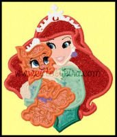Mermaid Princess with Cat Applique Embroidery Design