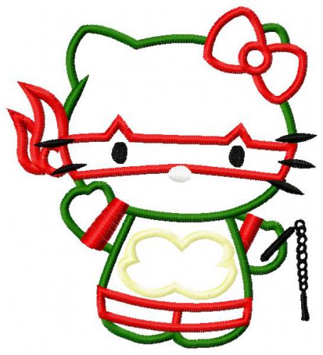 Ninja Kitty Applique Embroidery Design